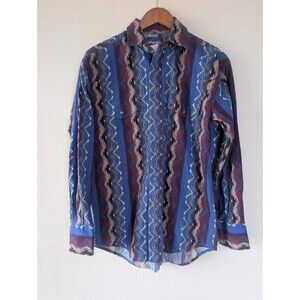 Vintage Wrangler Pearl Snap AOP Shirt Aztec Navajo Native Men’s Medium Western